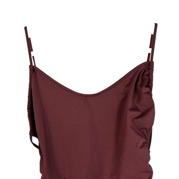 Zara One Piece Swimsuit Womens S Brown Cut Out Open Side Tie Minimalist Earthy - Picture 3 of 6